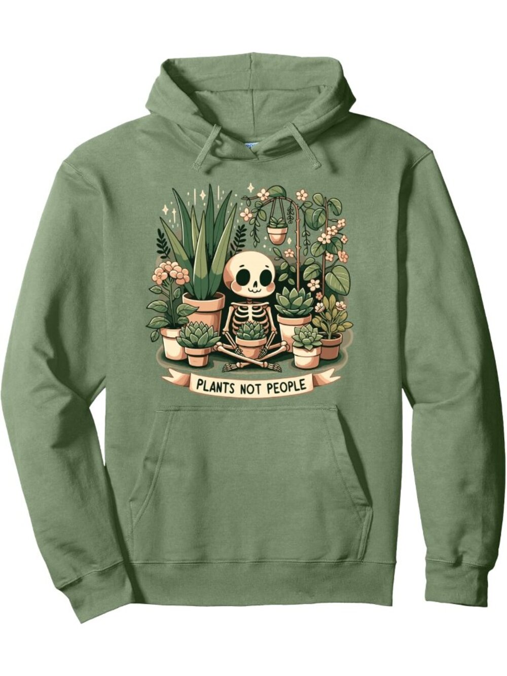 🆕 Women's Green Skeleton Plants Not People Graphic Print Pullover Hoodie Sweats